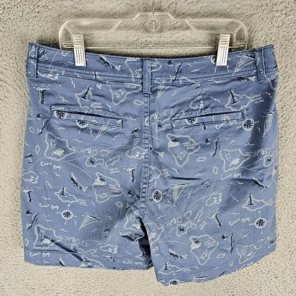 LL Bean Blue Favorite Fit Chino Shorts Womens 8 Stretch Lightweight Geometric - Picture 2 of 11